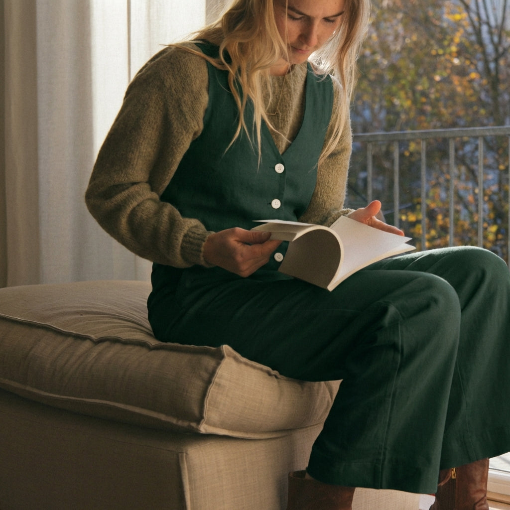 Linen Blend Jumpsuit - Emerald Green